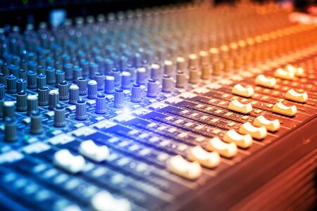 An Audio mixing table in soft light .の写真素材