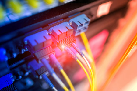 fiber optic with servers in a technology data center .