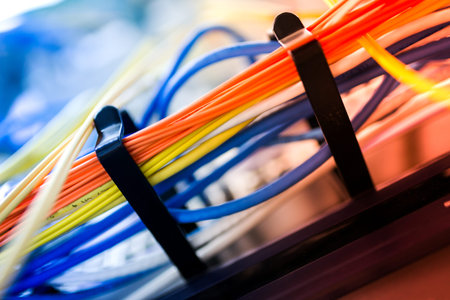 An Lan cable in network room dept of field technic .
