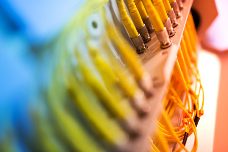 fiber optic with servers in a technology data center .