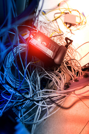 fiber optic with servers in a technology data center .