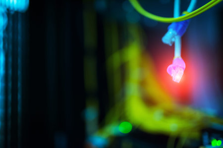 fiber optic with servers in a technology data center .