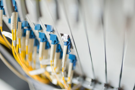 fiber optic with servers in a technology data center .