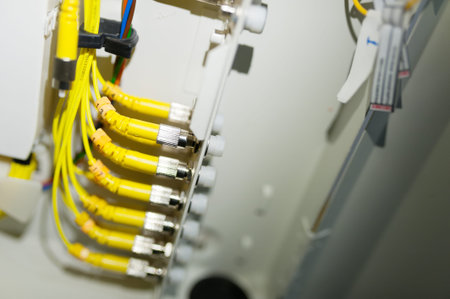 fiber optic with servers in a technology data center .