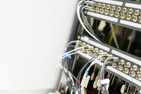 fiber optic with servers in a technology data center .