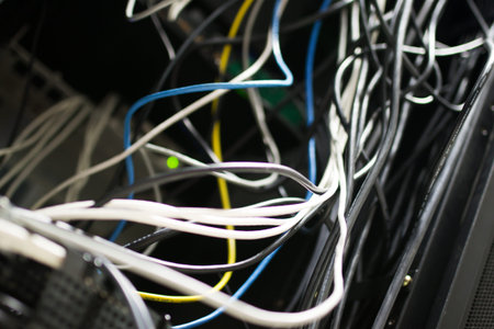 An Lan cable in network room dept of field technic .