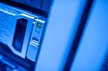The server room tells the computer server that is working continuously. Convey the power and progress.の写真素材