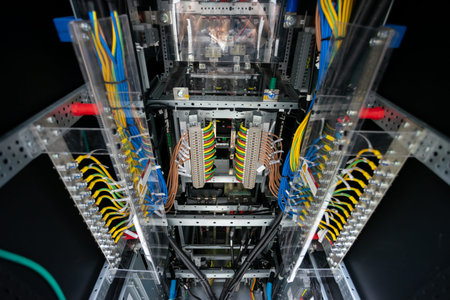 Fiber Optic cables connected to an optic ports in a data center