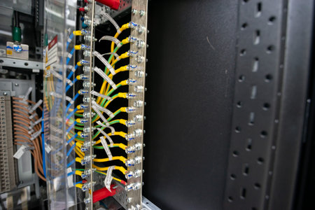fiber optic with servers in a technology data center. Data center