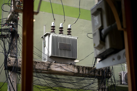 electrical transformer is a vital component in electrical distribution systems that is used to transfer electrical energyの写真素材