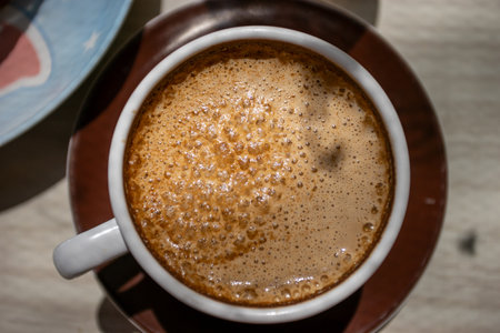 Hot coffee that looks amazing and delicious.の写真素材
