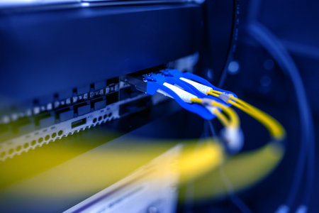 centralized connection to server and router/gateway for users to access various information systemsの写真素材