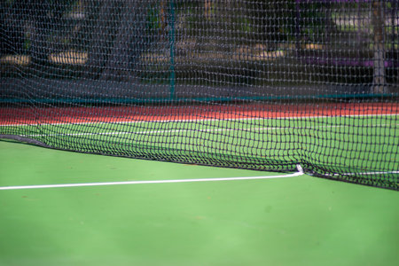 tennis court net with netting, close-up of net .の写真素材