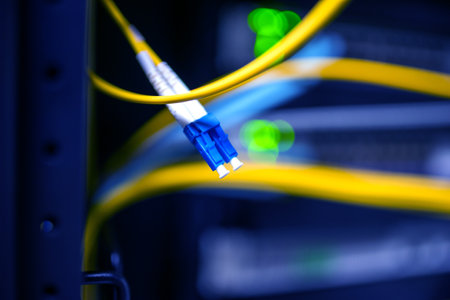 fiber optic with servers in a technology data centerの写真素材
