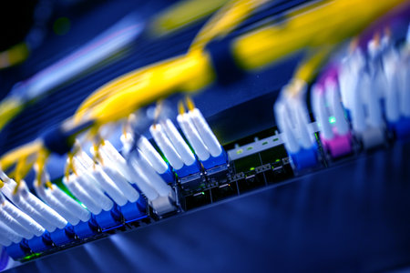 centralized connection to server and router/gateway for users to access various information systemsの写真素材