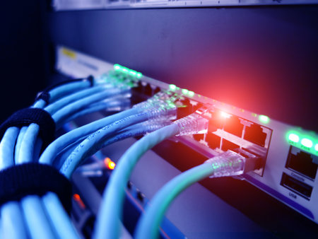 centralized connection to server and router/gateway for users to access various information systemsの写真素材