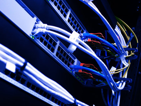 centralized connection to server and router/gateway for users to access various information systemsの写真素材
