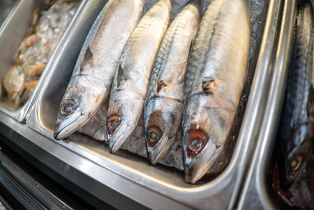 The saba fish, also known as mackerel, is showcased with tantalizing details, its moist and flaky...