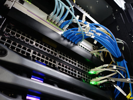 Man fixing server in data center room .の写真素材