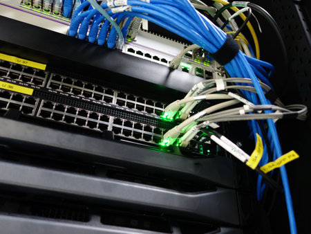 centralized connection to server and router/gateway for users to access various information systemsの写真素材