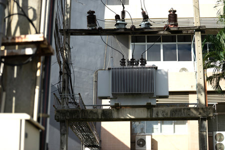 electrical transformer is a vital component in electrical distribution systems that is used to transfer electrical energyの写真素材