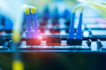 fiber optic with servers in a technology data centerの写真素材