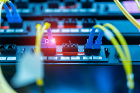 fiber optic with servers in a technology data centerの写真素材