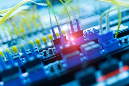 fiber optic with servers in a technology data centerの写真素材