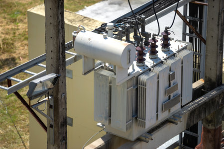 electrical transformer is a vital component in electrical distribution systems that is used to transfer electrical energyの写真素材