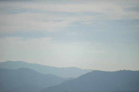 mountain with blue sky and white cloud in the morning, Thailandの写真素材
