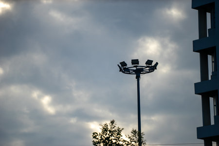 Spotlights In general, spotlights have a duty to illuminate a wide area, can be rotated to allow the light to shine in the direction that the user wants to focus on the desired point.の写真素材