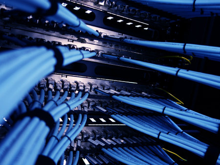 fiber optic with servers in a technology data center (3d render)の写真素材