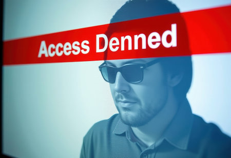 A shadow hacker in front of a computer screen displaying "Access Denied" in red text, representing cybersecurity threats and hacking.の素材