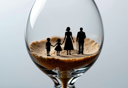 Family in the hourglass. Conceptual image of family time.の素材