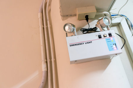 An emergency light system installed on an indoor wall provides crucial illumination during power...