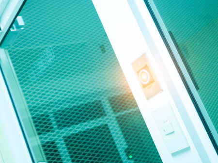 This image showcases a modern door control panel featuring an LED indicator light. It emphasizes...