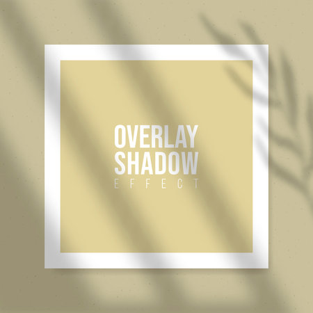 Square Paper Mockup with realistic shadows overlays leaves on beige background. Vector Shadow Of A...