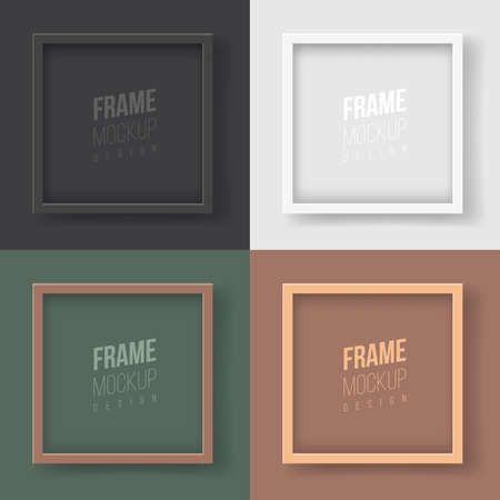Frame mockup. Vector flat illustration. A collection of simple elegant frames for your design. Four square frames in monochrome for paintings, photographs or corporate style certificates.のイラスト素材