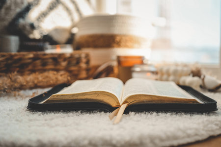 Open Bible in the home interior.