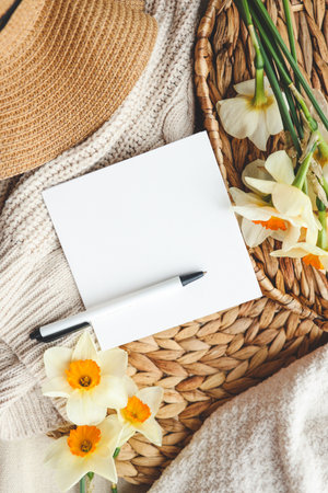 A blank sheet of paper with a place for your congratulations, flowers.の写真素材