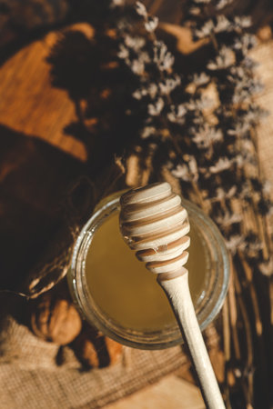 Sweet honey and lavender, good morning concept.の写真素材