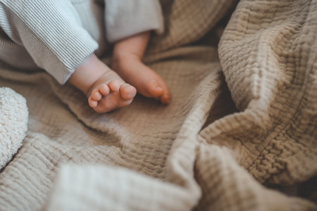 Feet of a newborn baby close-up.
