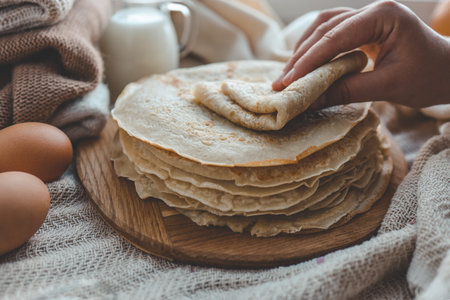Stack of homemade pancakes, good morning concept.