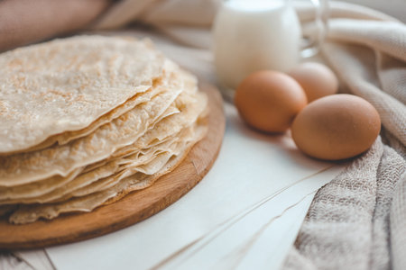 Stack of homemade pancakes.