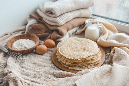Stack of homemade pancakes, good morning concept.
