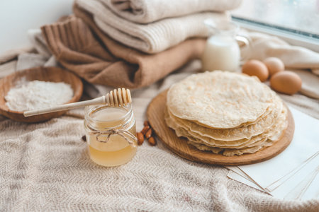 Stack of homemade pancakes.