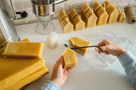 Process of making candles in a workshop.