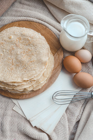 Stack of homemade pancakes, good morning concept.