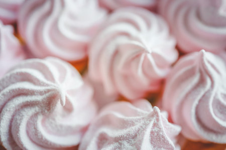 Colorful marshmallows background with copy space. Top view