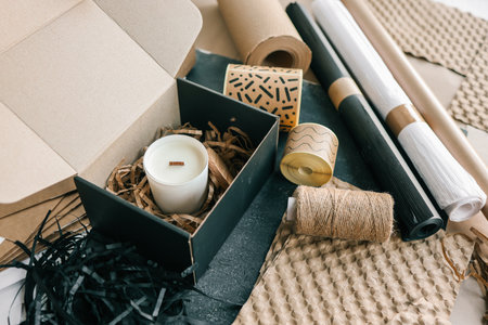 Packaged candle, product for sending online order.の写真素材